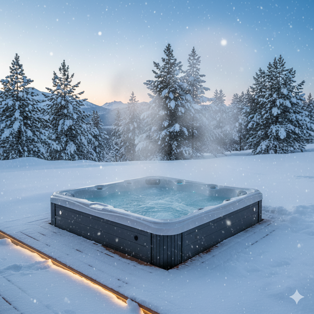 Spa surrounded by snow in winter afer spa closing